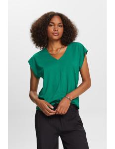 ESPRIT - V-neck T-shirt with decorative stitch, 100% cotton