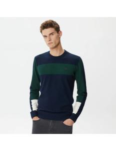 Lacoste - Lacoste Men&#039;s Regular Fit Crew Neck Color Blocked Green Knitwear