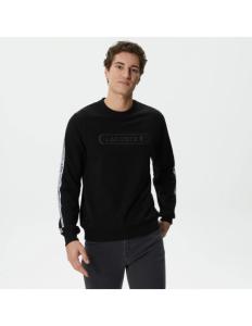 Lacoste - Lacoste Men&#039;s Relaxed Fit Crew Neck Printed Black Sweatshirt