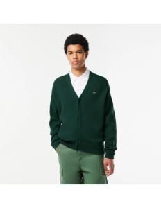 Lacoste - Mens Relaxed Fit Tone-on-Tone Buttons Wool Cardigan