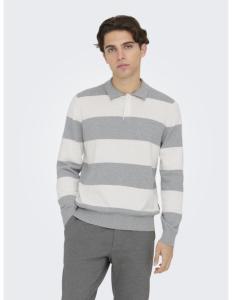 ONLY &amp; SONS - ONSREX LIFE REG 12 STRIPE LS POLO
