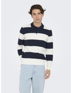 ONLY &amp; SONS - ONSREX LIFE REG 12 STRIPE LS POLO