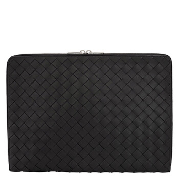 Black Intrecciato Leather Macbook Case