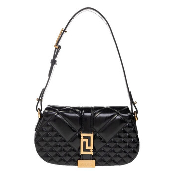 Black Leather Greca Goddess Mini Bag