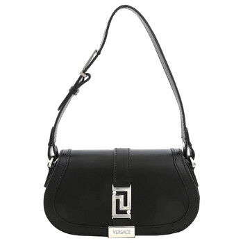 Black Smooth Leather Greca Goddess Mini Shoulder Bag