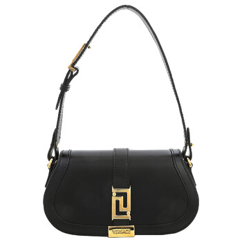 Black Smooth Leather Greca Goddess Mini Shoulder Bag