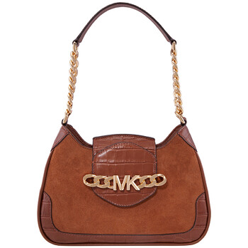 Brown Hally Small Suede And Crocodile Embossed Shoulder Bag