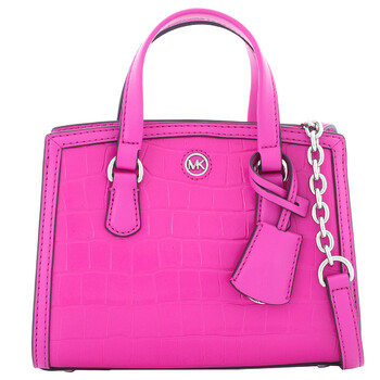 Cerise Crocodile Embossed Leather Chantal ExtraSmall Messenger Bag