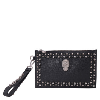 Black Fauxleather Crystal Stud Clutch Bag