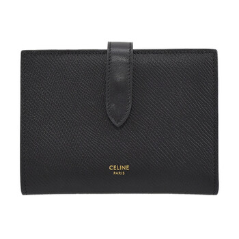 Black Medium Strap Wallet in Grained Calfskin