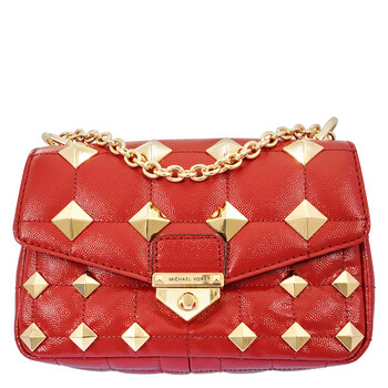 Soho Small Studded Quilted Patent Leather Shoulder Bag  Crimson