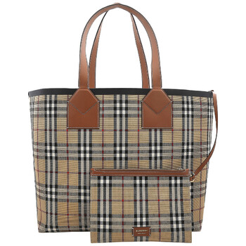 Large Check Cotton Canvas London Tote Bag  Briar BrownBlack