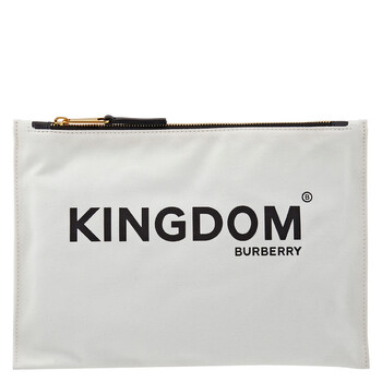 Medium Kingdom Print Cotton Pouch In Chalk White