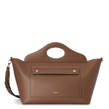 Tan Small Soft Pocket Leather Tote Bag