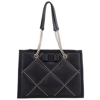 Viva Bow Rhinestone Studded Quilt Tote  Black