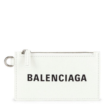 White Calfskin Cash Card Case On Keychain