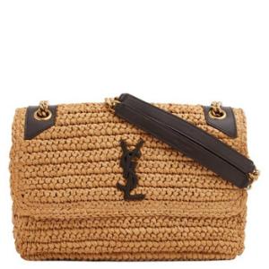 Beige Raffia And Leather Niki Medium Chain Bag