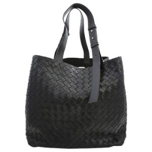 Black Intrecciato Leather Cube Tote Bag