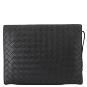 Black Intrecciato Leather Medium Document Case