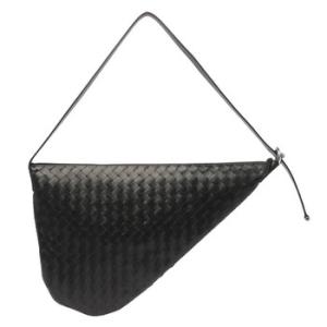 Black Intrecciato Leather Virgule Crossbody Bag