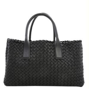 Black Intreccio Leather Small Cabat Tote Bag