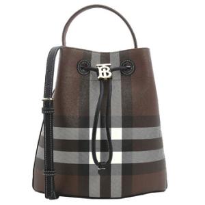 Dark Birch Brown Logo Plaque Checked Drawstring Shoulder Bag