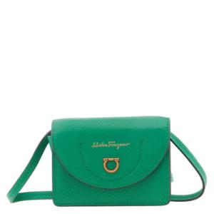 Salvatore Ferragamo Green Gancini Leather Travel Card Case With Strap