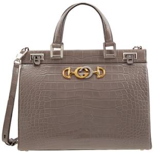 Grey Zumi Medium Top Handle Bag In Crocodile Effect