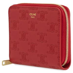 Embossed Smooth Calfskin Compact Wallet In Red