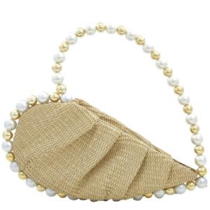 Raffia Heart Jumbo Pearl Handle Clutch Bag