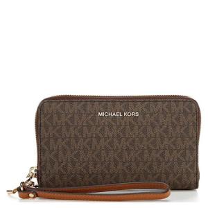 Signature Logoprint Canvas Large Wristlet  Brown