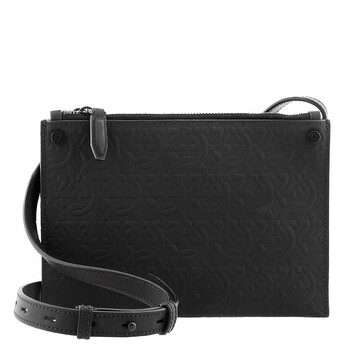 Salvatore Ferragamo Gancini Embossed Leather Crossbody  Black