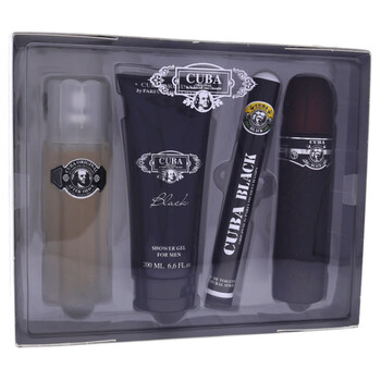 Black by Cuba for Men  4 Pc Gift Set 3.4oz EDT Spray 1.7oz EDT Spray 3.3oz After Shave 6.7oz Shower Gel
