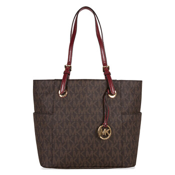 Jet Set Signature Logo Tote Handbag  Brown  Cherry