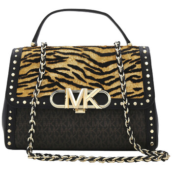 Tiger Print Calf Hair Logo ExtraLarge Parker Studded Shoulder Bag