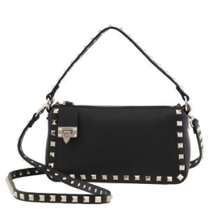 Black Grainy Calfskin Small Rockstud Shoulder Bag