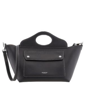 Black Mini Leather Soft Pocket Tote Bag