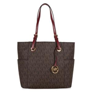 Jet Set Signature Logo Tote Handbag  Brown  Cherry