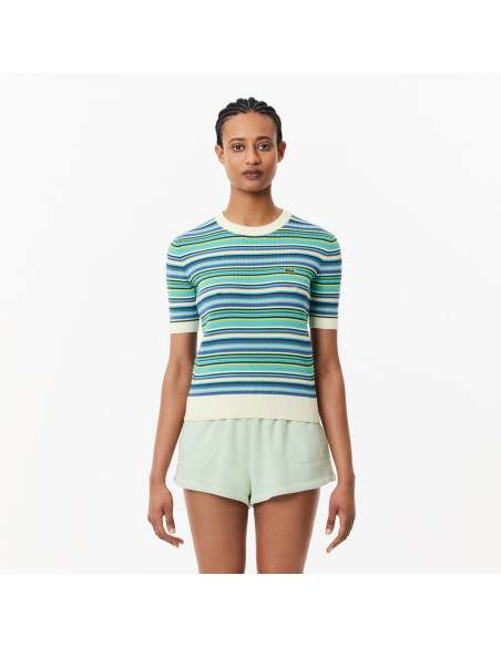 Lacoste - SHORT SLEEVED STRIPED COTTON SWEATER