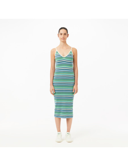 Lacoste - STRAPPY STRIPED COTTON MAXI DRESS