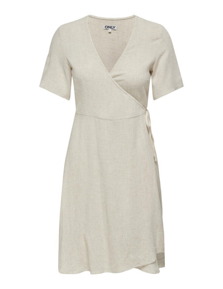 ONLY - ONLSIESTA S/S LINEN BL WRAP DRESS PNT
