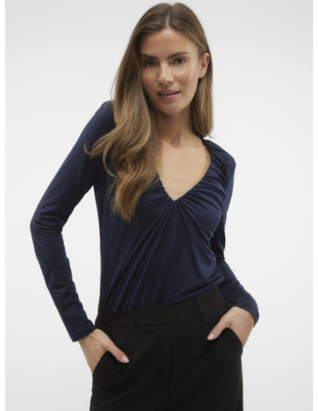 Vero Moda - VMHANNA BIANCA LS V-NECK TOP JRS POP2