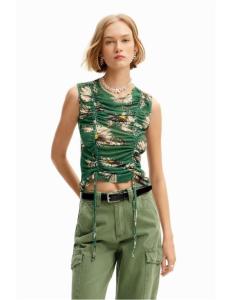 DESIGUAL - Ruched floral T-shirt