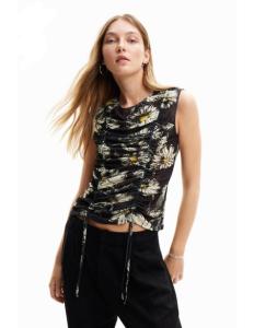 DESIGUAL - Ruched floral T-shirt