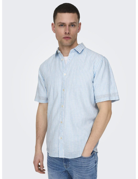 ONLY & SONS - ONSCAIDEN SS STRIPE LINEN SHIRT 841 NOOS