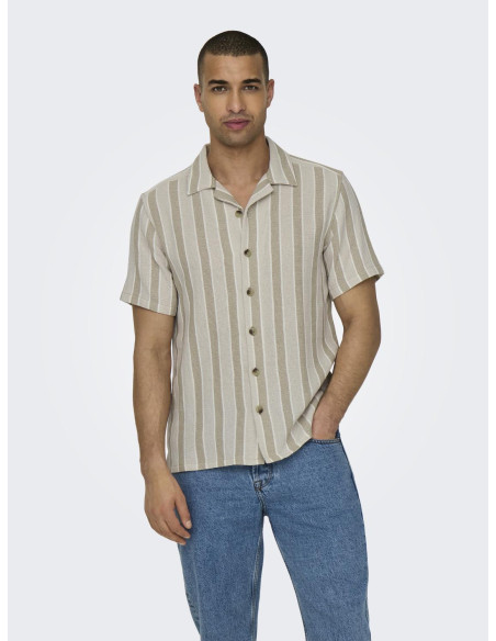 ONLY & SONS - ONSTREV REG SS STRUC 3 STRIPE SHIRT