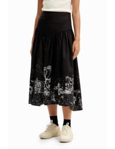 DESIGUAL - Poplin landscape midi skirt