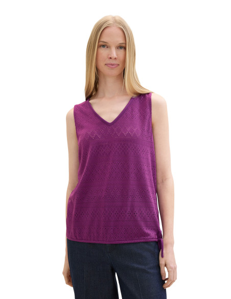 Tom Tailor - T-SHIRT TOP AJOUR V-NECK