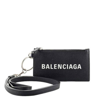 Black Grained Calfskin Cash Card Case On Keychain