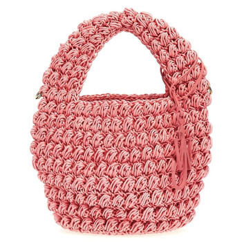 Pink Popcorn Basket Woven Top Handle Bag